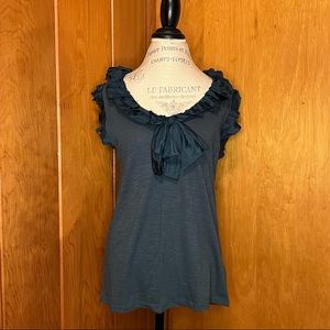 Anthropologie Dark Teal Top with Ruffles